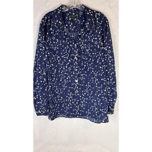 C Wonder Star Constellation Blouse 20W Navy Celestial Button Shirt Whimsical
